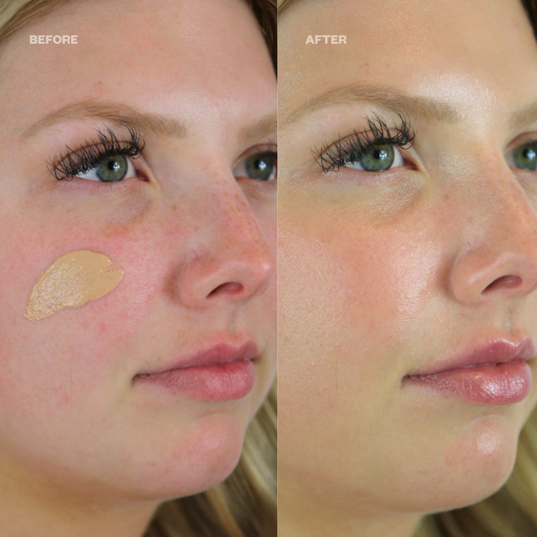 A before and after of Hydratint BB SPF 44